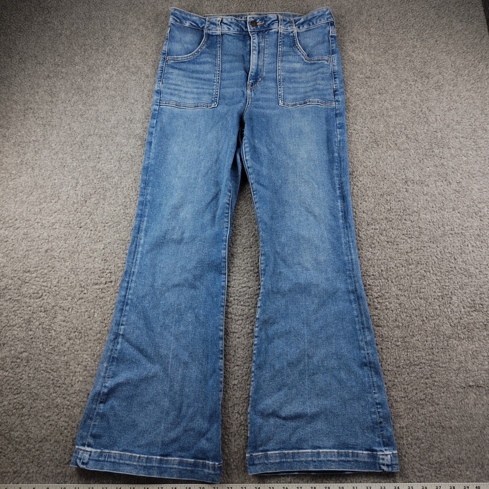 American Eagle Jeans Size 14 Next Level Stretch Blue Flare Patch Pocket EUC